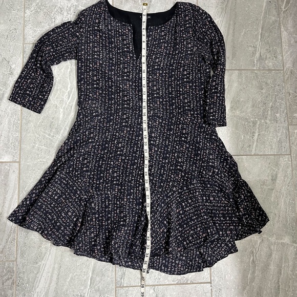 Club Monoco Navy Blue Geometric Print Silk A Line Swing Dress with Pockets 6 - Picture 5 of 8